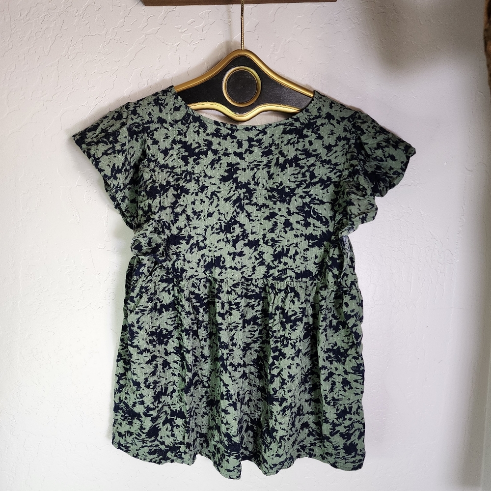 Caslon Popover Textured Flutter Sleeve Green Top Size Small - Picture 9 of 10